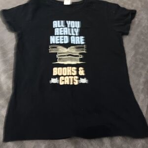 Black Graphic Tee - Books & Cats
